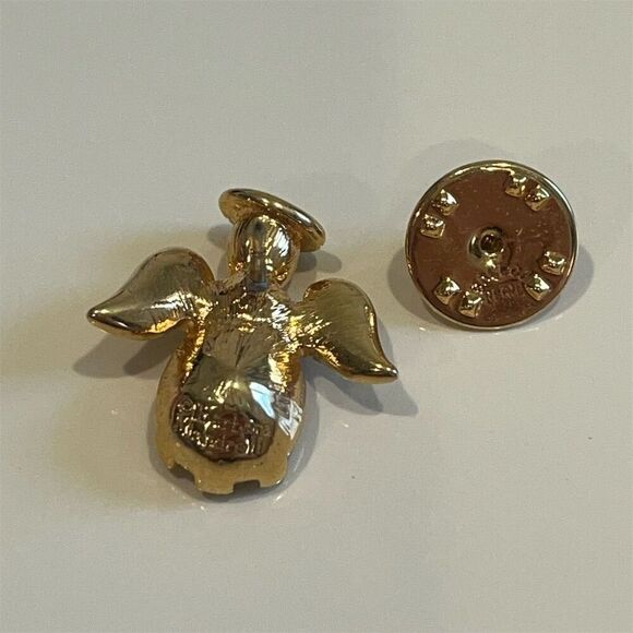 Vintage Barbara Mandrell Gold-Toned Angel Pin with Clear Rhinestones - Picture 5 of 11